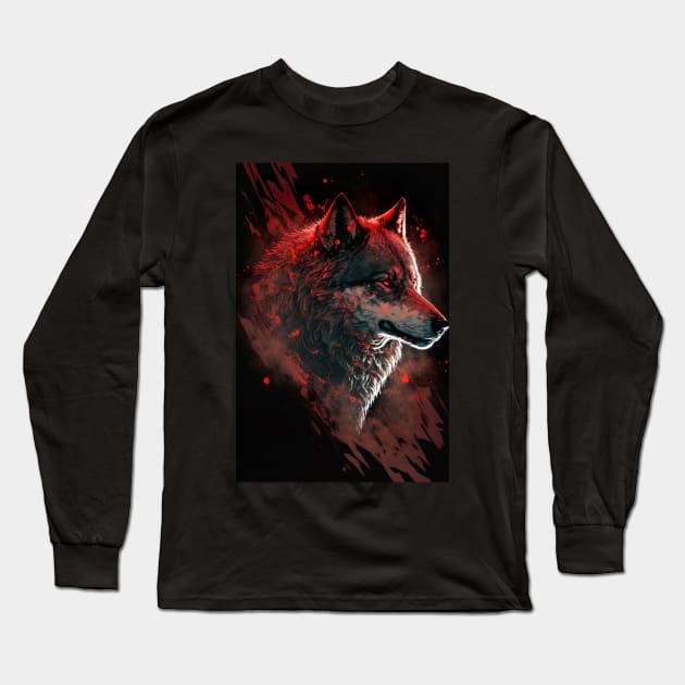 Cool Wolf portrait with red glow Long Sleeve T-Shirt by KoolArtDistrict